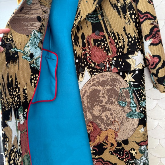 Zara Atelier Collection Jacquard Zodiac Signs and Faux Fur Collar Car Coat - Picture 8 of 11